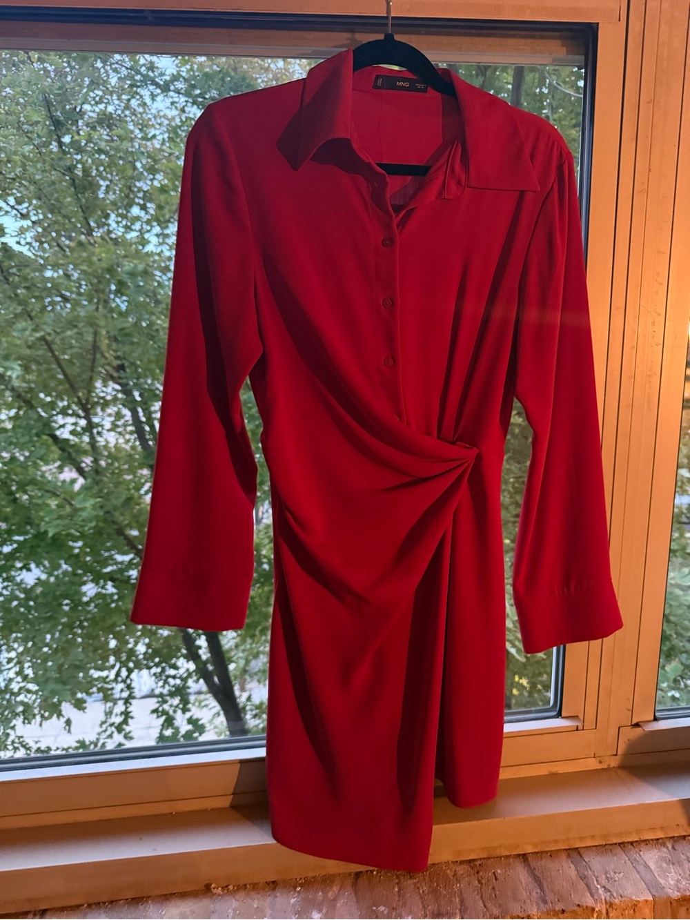 Mango Scarlet Twist-Front Midi Shirt Dress